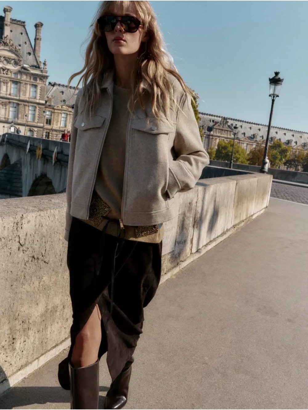 Zara Cream Cropped Jacket with Chest Flaps
